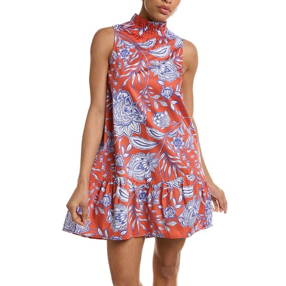 Tyler Boe Stella Fleur De Lis Skimmer Floral Print Ruffle Neck Mini Dress - S - Picture 16 of 16